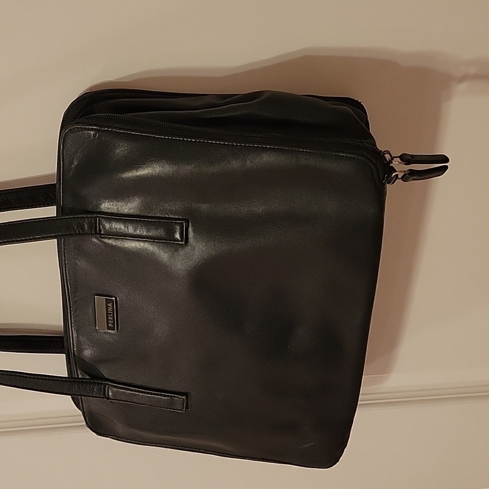Great Condition Perlina Vintage Black Leather Laptop Bag/Briefcase Tote - Picture 3 of 13